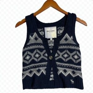 Abercrombie Vest Sweater Fair Isle Cropped Preppy‎ Knit Sleeveless - Size M